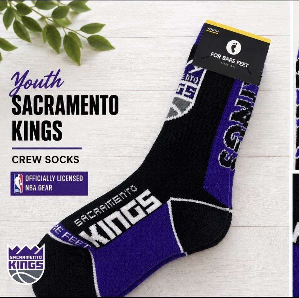 Sacramento Kings NBA Unisex Youth Socks Fits 1-6 NWT For Bare Feet